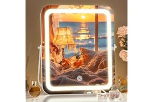 ‎HASIPU Hasipu Cosmetic Mirror with Lighting, 25 x 30 cm LED Make-Up Mirror, 3 Light Modes, Smart Touch Control, Dimmable, 360 Degree Rotation, Rectangular White Frame
