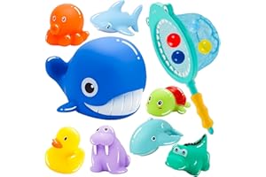 KDISHKRA 13 Piezas Juguetes de Baño Bebé, Juguetes Agua Bebé con Animales Marinos y Red y Bolas del océano, Juguetes Bañera bebé para 1 2 3 4 5 Años, Juguetes Flotantes Piscina Niños