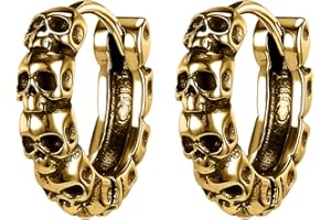 PUNKTRACKER Gothic Skull Hoop Earrings for Men Surgical Steel Mens Huggie Earrings Punk Black Helix Piercing Jewelry for Women