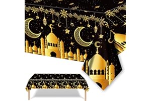 ZSTNPP Ramadan Black Table Cloth, 130x220cm/51x86.6Inch Eid Table Cloth, Waterproof Tablecloth for Eid Decorations, Ramadan Decorations, Umrah Mubarak Decoration