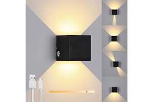 ‎ENCOFT ENCOFT LED Wandleuchte Innen Ohne Stromanschluss Wandlampe Akku Dimmbar 4000mAh Wiederaufladbar mit Schalter Up Down Wandleuchtung für Schlafzimmer Wohnzimmer Treppen Flur Warmweiß Schwarz