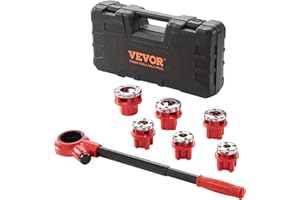 VEVOR Kit de Roscado de Tubos con Trinquete 1/4" NPT ~ 1-1/4" NPT Juego de Troqueles de Fontanero Manual Portátil 6 Troqueles NPT Estuche de Almacenamiento para Plomería Tubos de Aluminio Hierro Cobre