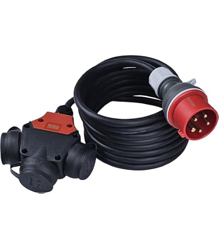 Adattatore CEE 32A A 220V RoadEu - 3 Prese Schuko, Interruttori 16A, Cavo 1m Gomma, IP44