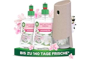 ‎AIR WICK Air Wick Active Fresh – Starter Set – Aeorosolfreier, automatischer Lufterfrischer – Raumduft Jasminblüte – 2 x 228 ml Nachfüller + Gerät