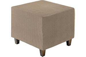 sourcing map Ottoman Cover Square, Jacquard Ottoman Slipcover with Elastic Bottom, Stretchable Footrest Stool Covers for Living Room Furniture Protector (Ligth Coffee, Small Size)