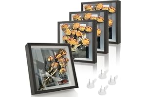 APACALI 4 Pack Shadow Box Frame 8 x 8 Inch, 20 x 20cm Deep Box Frames, Box Frames for Crafts 3D Deep, Deep Picture Frame 3cm Inner Depth, Deep Frame Display Box for Photos Flowers Memories, Black