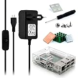 Aukru Raspberry Pi 3 B + Case Transparente + 5V 3000mAh Alimentatore con interrupteur on off + 3 dissipatori per Raspberry Pi 3 Modello B+ Plus/Pi 3