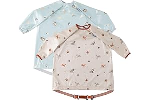 BIBaDO - Long Sleeve Baby Bibs - Babies & Toddlers 6-36 Months - Coverall Baby Weaning Bib - Easy Wipe Clean & Soft Fabric - Attach to Highchair & Tables - Waterproof - Machine Washable - Baby Gifts