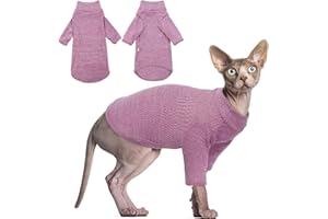 HJYOKUSO Haarlose Katzen-Weste Rollkragenpullover, atmungsaktiv, entzückende Katzenbekleidung, Pullover Kätzchen-T-Shirts mit Ärmeln, Katzen-Pyjama Jumpsuit für Sphynx, Cornish Rex, Devon Rex, Peterbalg