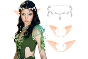 MRUVTC Tiara And Elf Ears Set,Crystal Princess Crown Headband,Renaissance Elf Headpiece Elf Tiara Fairy Headpieces Elf Tiara For Women Wedding Party,Fairy Pixie Elf Ears For Cosplay Halloween