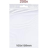 200 x Ziplock Bags, 100 x 150 mm, 50 µm Thick, Premium Quality, with Euro Holes, Resealable Bags, Transparent, Food-Safe, Unpressed.