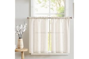 ‎TOPICK TOPICK Scheibengardinen Cream Weiß Leinenoptik Bistrogardine für Wohnzimmer Küche Fenster Lichtdurchlässig Küchenvorhänge Kurz Gardinen Moderne Landhaus Scheibengardinen Tunnelzug 2er Set 65x60 cm