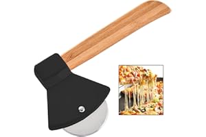 GRASSLANDY Edelstahl Pizzaschneider Pizzaroller Lustig Pizzarad Axt Pizza Cutter Stahl Pizzarad Spülmaschinenfest Pizza Cutter Edelstahl Holzgriff Pizzaroller Hochwertig von Pizza Waffeln Pfannkuchen und mehr