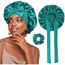 2 Bonnets De Nuit En Satin Pour Cheveux Longs - Noir Et Rose - Élastique Réglable - Anti-frisottis Et Casse