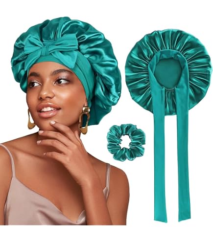 Bonnet De Nuit En Satin Noir – Protection Cheveux Bouclés, Frisés, Crépus – Bande Élastique Ajustable Ultra-Confort