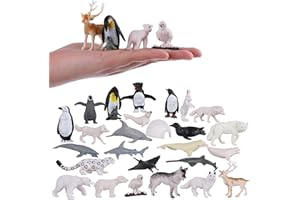 JOKFEICE Small Polar Animals Figurines, 26pcs Realistic Penguin Polar Bear Seal Winter Animals for Early Educational Birthday Cupcake Topper Gift for Kids