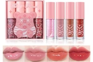 MAGGIDEA 4Packs Lip Oil and Lip Gloss Set, Lip Oil Hydrating Non-sticky Lip Glow Oil Tinted Clear Lip Plumper Moisturizing Lipgloss Set Gift For Women and Teenage Girl (Nude Pink, One Size)