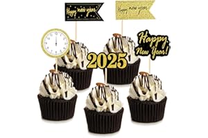 HOWAF 25 Pièces Nouvel an 2025 Decoration de Gâteau Cupcake Topper 2025 Bonne Année Cake Topper pour Fête d'anniversaire Nouvelle Année deco table nouvel an 2025