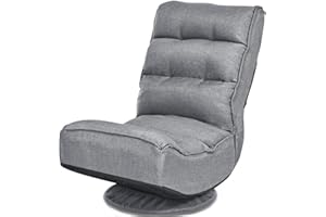 Giantex Basics Obrotowe kompaktowe regulowane krzesło podłogowe z pianki, Basics Obrotowe kompaktowe regulowane krzesło podłogowe z pianki, obracane o 360°, tapicerowane krzesło podłogowe, składane, sofa podłogowa z 5-stopniową regulacją oparcia, fotel do medytacji, obciążenie do 120 kg (szare)