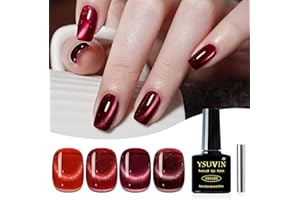 YSUVIN Esmaltes Semipermanentes para Uñas, 4 Colores Rojo Burdeos Marrón 9D Cat Eye Magnético Pintauñas Gel con Palo Magnético Soak Off UV/LED Esmalte Uñas Art DIY Set, 8 ML