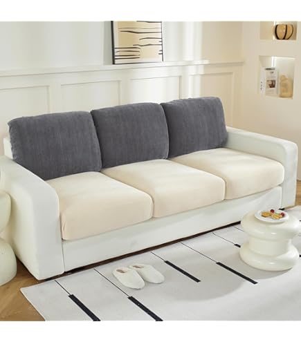Housse Coussin Jacquard Élastique Avec Lacets – Protection Antidérapante Pour Canapé, Caravane, Banquette (Taupe, 65-95 X 65-95 Cm)