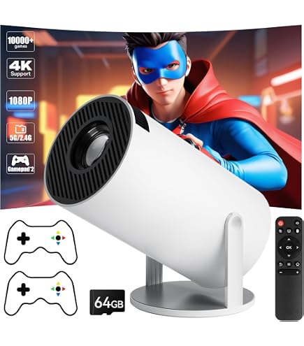 Projecteur Gaming 4K Avec 30 000 Jeux Intégrés - 1280x720p, WiFi 5G, Bluetooth, 2 Manettes Sans Fil - Android 12, Parfait Pour Le Salon