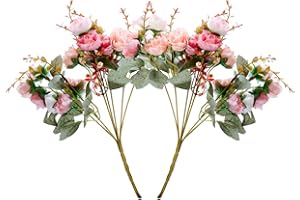 REALJOY 21 główek sztucznych jedwabnych kwiatów róż, 2 wiązki sztucznych kwiatów dekoracji, małe bukiety, sztuczny bukiet kwiatów, realistyczny plastikowy bukiet do domu, na imprezę, dekoracja tortu