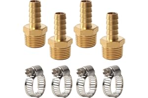 OPERMAXER 4 Stück Schlauchanschluss 12 mm Widerhaken x 1/2 Zoll BSP Außengewinde Messing Schlauchverbinder Adapter mit Schlauchschelle für Luftschlauch Gasschlauch Wasserschlauch