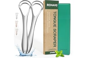 RONAVO Tongue Scrapers for Adults with Thick Tongue Coating, Mental Tongue Scraper with Dual Scraping Head Design for Deep Clean, Bad Breath Gone, Help Improve Oral Hygiene