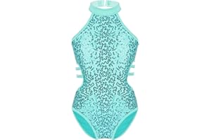 Freebily Body Ginnastica Artistica Bambina Senza Maniche Schiena Scoperta Paillettes Costumi Danza Moderna Carnevale Ballerina Vestito Danza Classisca da Balletto Leotard