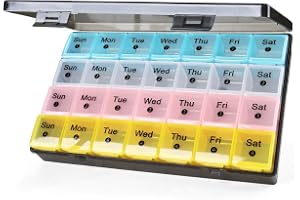 FHORAIN Månatlig pillerorganisatör, XL 28 dagars medicinlåda, 4 veckors fack för vitaminer och kosttillskott, flerfärgad med enkel öppnad design