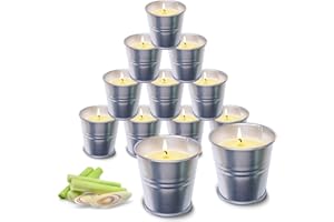 Topsics 12 Pezzi Candela Citronella Esterno Interno, 12 * 50g Candele Citronella per Giardino, Cera di Soia Naturale per Campeggio Patio/Balcone/Campeggio, Durata 120-144 Ore Bruciando
