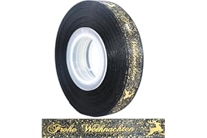 LOOGI 22m Schleifenband 15mm Satinband, Geschenkband Weihnachten Schwarz Dekoband Weihnachtsband Stoffband mit Frohe Weihnachten