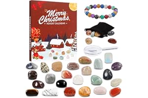 MEIGBFR Calendario dell'Avvento, Calendario Avvento 2024 Bambini con 24 Pietre e Cristalli, Minerali, Advent Calendar con Braccialetto per Bambine e Ragazzi