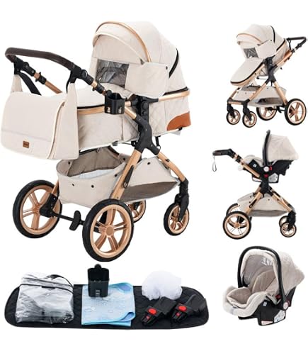 Bergsteiger Venedig Nostalgie Kombikinderwagen 3-in-1 - System, Autositz,  (Megaset 10 - teilig), Black & White : Amazon.de: Baby