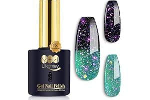 ‎YTD LIKOMEY YTD Likomey UV Nagellack Farbwechsel Thermo Farbgel,15ml Grün Dunkelgrün Mehrfarbige Pailletten Gel Chamäleon Shellac Nagelgel UV/LED Color Change Gellack