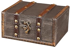 FANCYWUXI Holzkisten Aufbewahrungsboxen Schatzkiste Aus Leder Truhe Aus Holz Vintage Holz Schatztruhe Holz Schatzkiste Vintage Kleine Holzkiste Retro Holz Für Zuhause, Büro, Raumdekoration 15*12*7.5cm