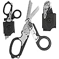 6 in 1 Emergency Response Shears Emergency Scissors Tool Stainless Steel Foldable Scissors Pliers with Strap Cutter and Glass Default (Black)
