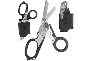 MAHIOT 6 in 1 Emergency Response Shears Emergency Scissors Tool Stainless Steel Foldable Scissors Pliers with Strap Cutter and Glass Default (Black)