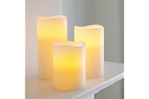 Lights4fun Lot de 3 Bougies Piliers sans Flamme à LED Blanc Chaud à Piles en Cire Véritable avec Minuterie et Télécommande Décoration pour Intérieur