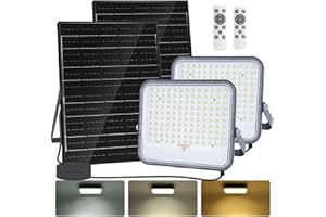 Aigostar Foco proyector LED solar con mando a distancia,2 Piezas，16000mAH,gran panel solar y batería de gran capacidad,regulable 3000/4000/6500K,IP66,cable 2m,Luz solar para exterior y jardín,patio