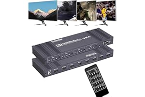 GKRONG 4x4 HDMI Matrix Switch, 4K HDMI Matrix 4 in 4 Out Switch Box with IR Remote Control and 3 Control Mode, Support RS232 Control, Support Ultra 4K@60Hz, 3D, HDCP 2.2