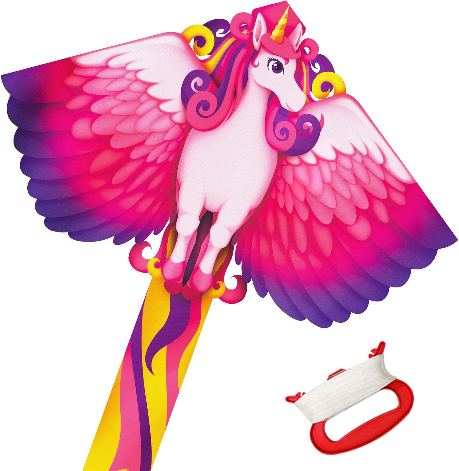 Cometa de Unicornio, Cometa de una Sola línea con Hilo de Cometa y Cola de Largo para Niños y Adultos Principiantes, Juegos al Aire Libre, Viaje a La Playa, Regalo de Cometas, Rosado