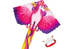 VSPEK Large Unicorn Kite - Colorful Single Line Kite with Long Tail for Kids and Adults, Beginner-Friendly with Winding Handle and Line for Beach and Outdoor Activities, Pink