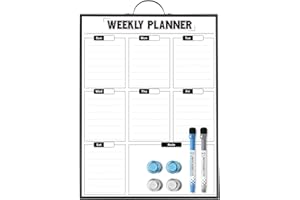 ANLIOTE Tableau Blanc Mural Planificateur Hebdomadaire à Suspendre 40 x 30 cm, Tableau Blanc Portable avec Cadre Aluminium, Calendrier Magnétique A3, Menu, Liste de Courses, Cuisine, Domicile, Bureau