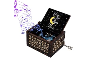 jklitio Wooden Carved Music Box Valentine's Day Music Box Christmas/Valentine's Day For Lover, Daughter and Mother I Love You to the Moon and Back Stars and Moon Pattern - Black