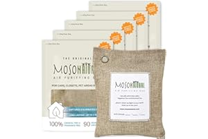 Moso Natural Bolsa purificadora de aire de 200 g (paquete de 5) un eliminador de olores sin aroma para coches, armarios, baños, áreas de mascotas. Absorbente de olores de carbón de bambú Moso de alta
