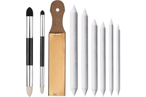 PLUSHCEWT Papierwischer Set 9-teilig, Skizzen-Set, professionelles Zeichenzubehör mit Papierwischern, Abtön- und Verblend-Pinsel mit Doppelspitze und Schleifpapier-Stiftspitzer, geeignet für Skizzieren und Zeic