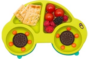 QSHARE Assiettes à Ventouse en Silicone pour Bébé, Enfants Antidérapant Bol, 100% sans BPA et Approuvées par la FDA, 3 Compartiments,Aspiration forte à la Table, lave-Vaisselle et au Micro-ondes