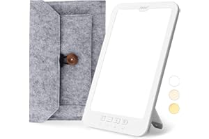 RHM Lampe SAD de 10 000 lux, lampe de luminothérapie avec sac de transport et support, boîte à lumière SAD sans UV, lumière naturelle du soleil avec 3 températures de couleur, 5 niveaux de luminosité,